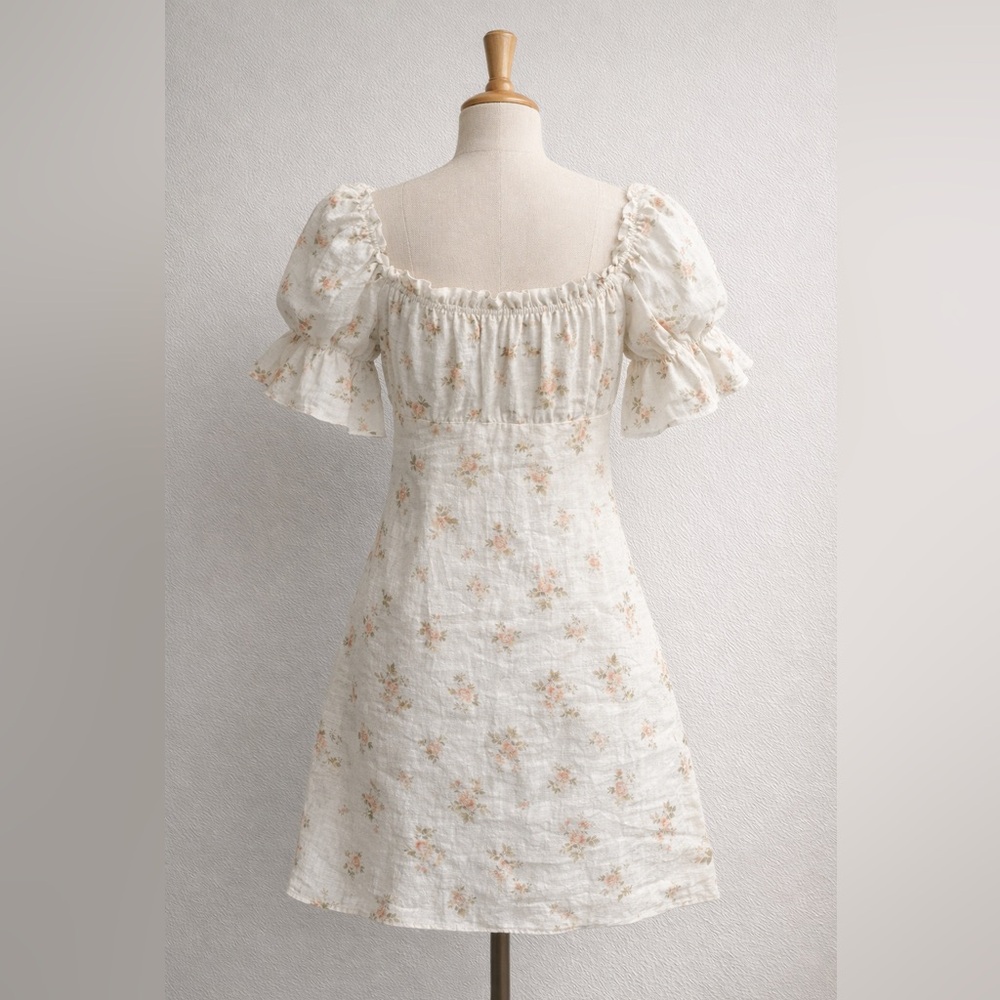 Reformation White Linen Puff Sleeve Mini Dress Cottagecore Milkmaid M - Picture 4 of 7